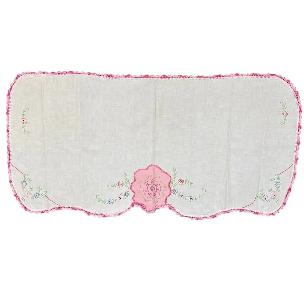 Vintage Needlepoint Floral Table Cloth Table Runner Handmade Linen Blend Cottage